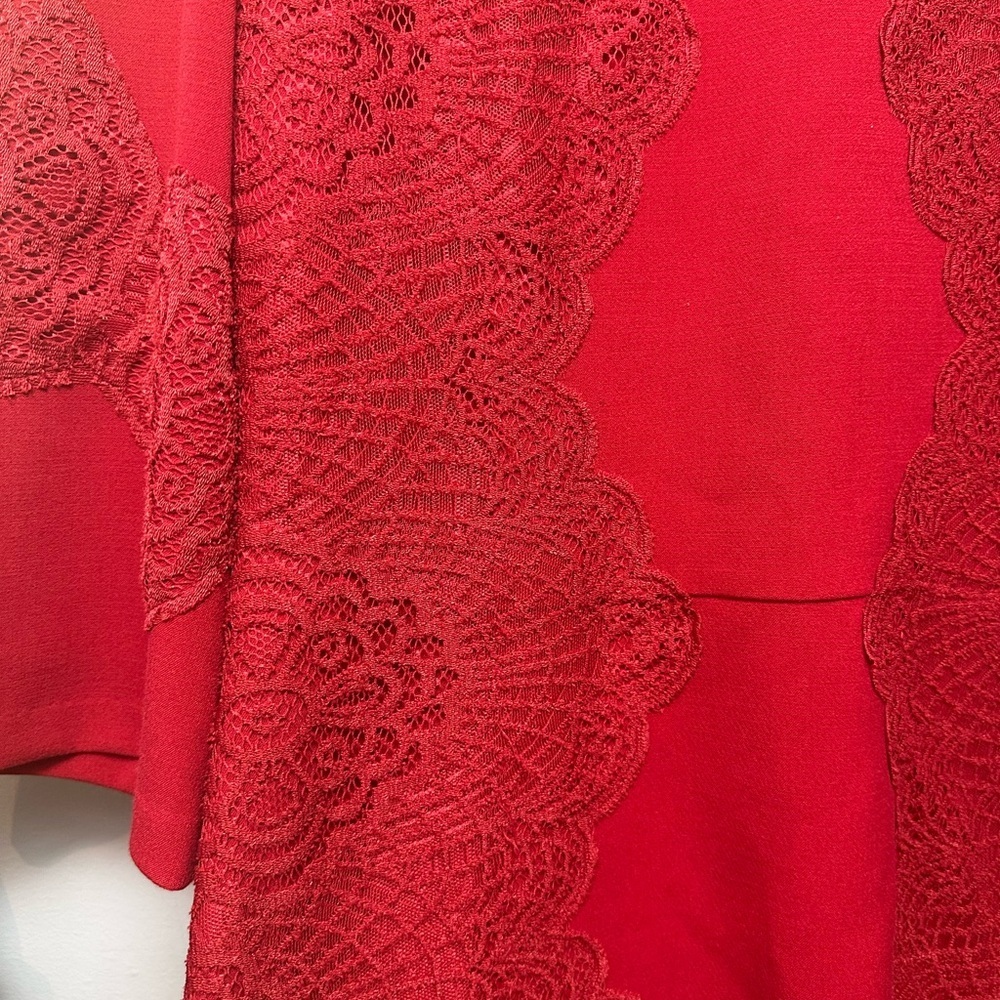 Red Long Sleeve Dress with lace details - Picture 3 of 9